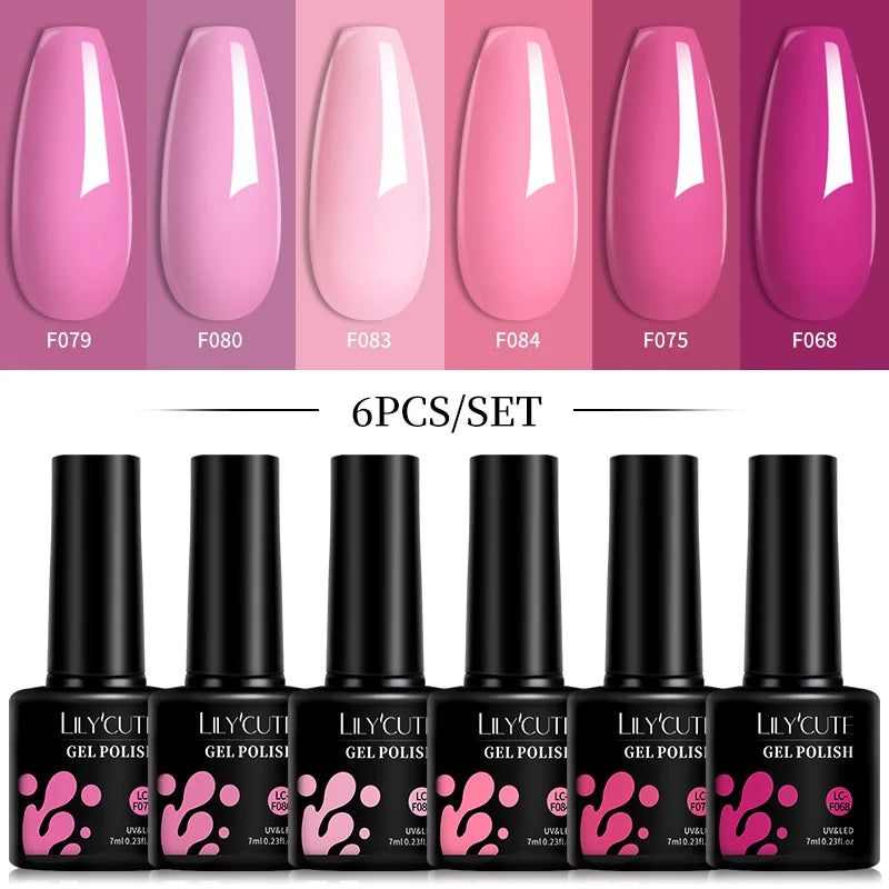 Kit de Esmaltes Gel Rosa LILYCUTE x6