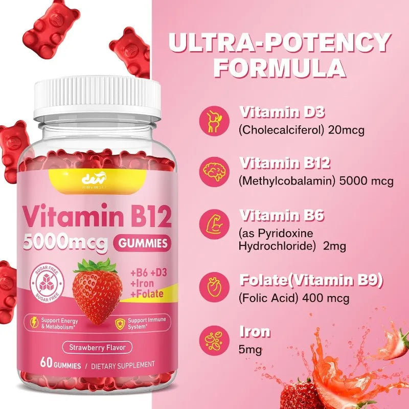 Gomitas de Vitamina B12 con B6, D3 y Ácido Fólico