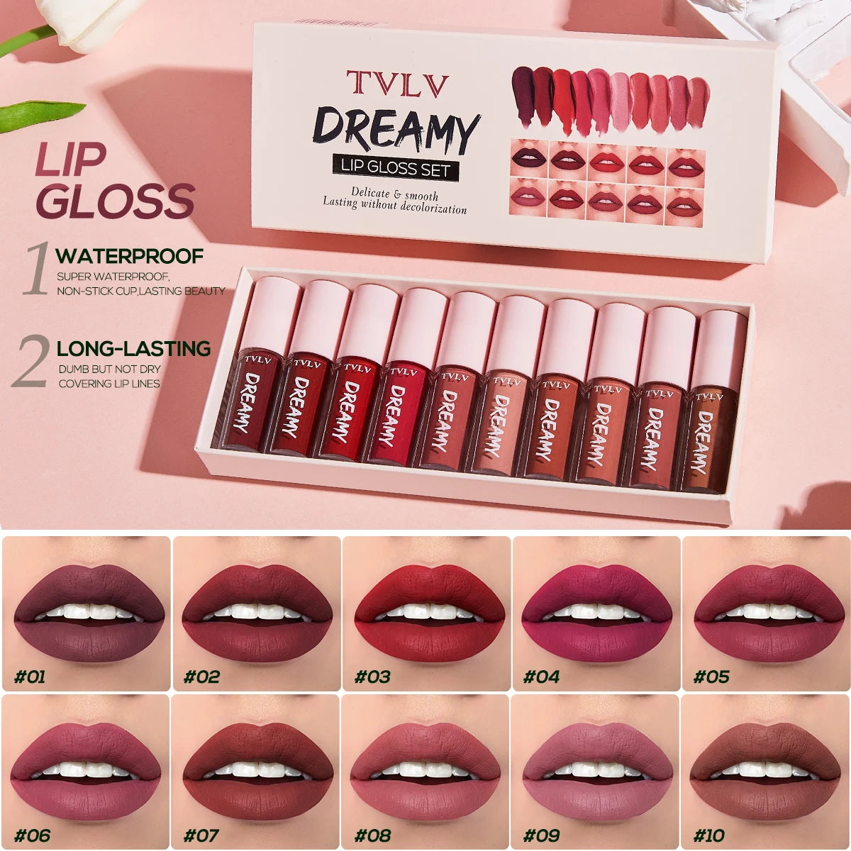 Set de 10 Labiales Velvet Waterproof