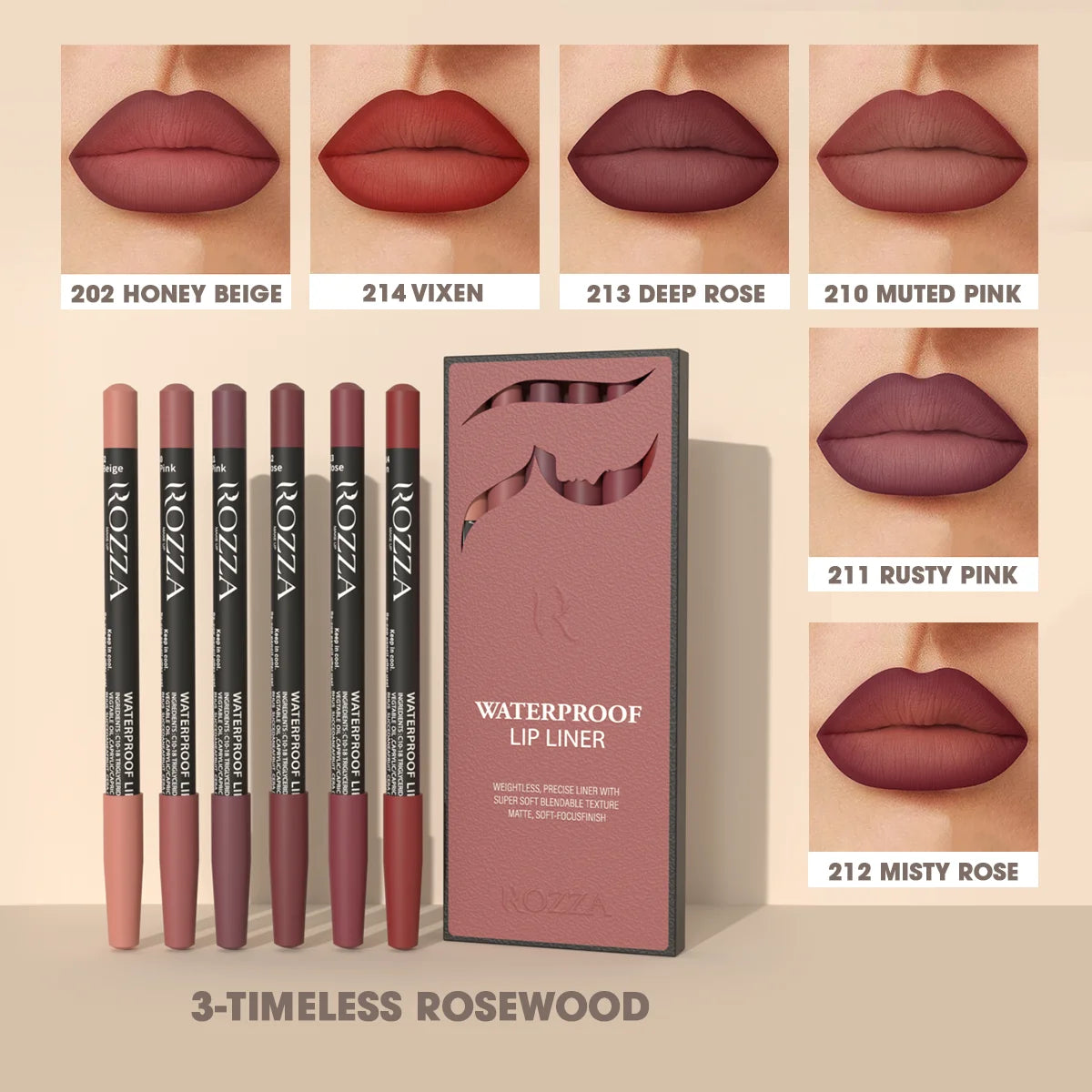 Set de Delineadores de Labios Waterproof Rozza