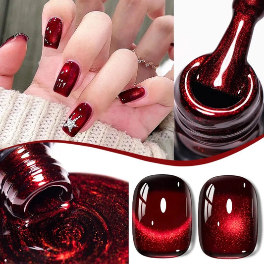 Esmalte Gel Magnético Cat Eye Vino Tinto