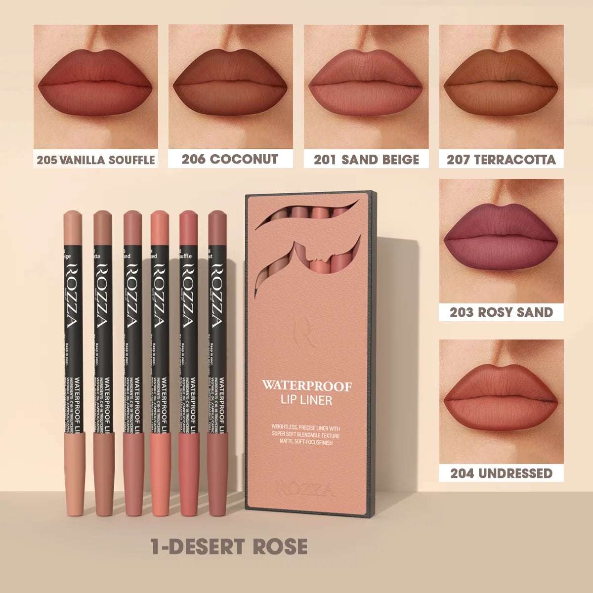 Set de Delineadores de Labios Waterproof Rozza