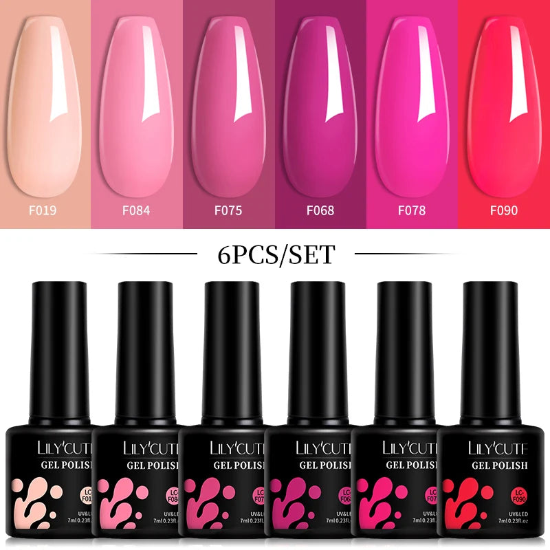 Kit de Esmaltes Gel Rosa LILYCUTE x6