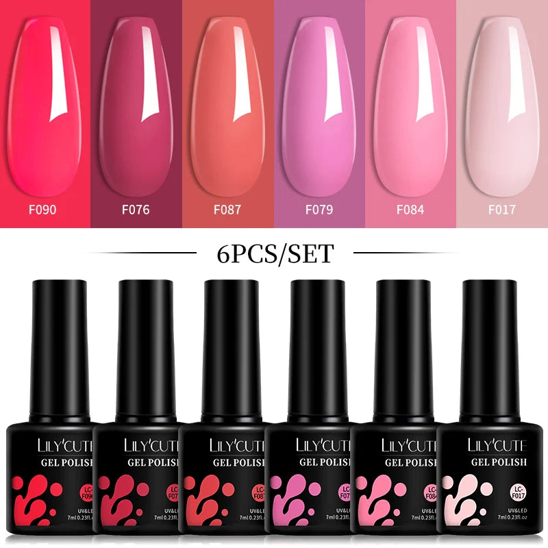 Kit de Esmaltes Gel Rosa LILYCUTE x6